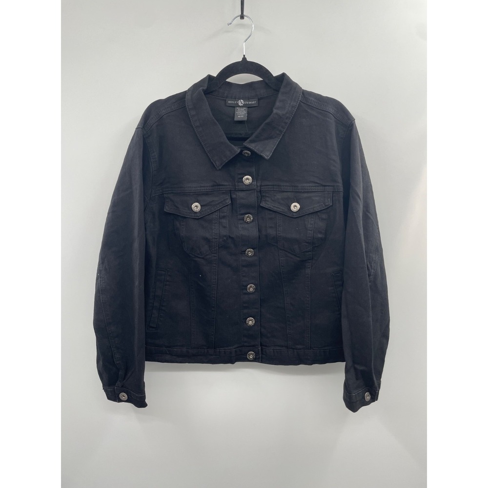 NWT Ashley Stewart Denim Jacket Women 18/20 Black Long Sleeve Full Button Winter